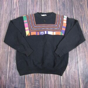Vintage JO Designworks Sweatshirt Mens Medium Woven Stripe Crewneck Made USA 90s